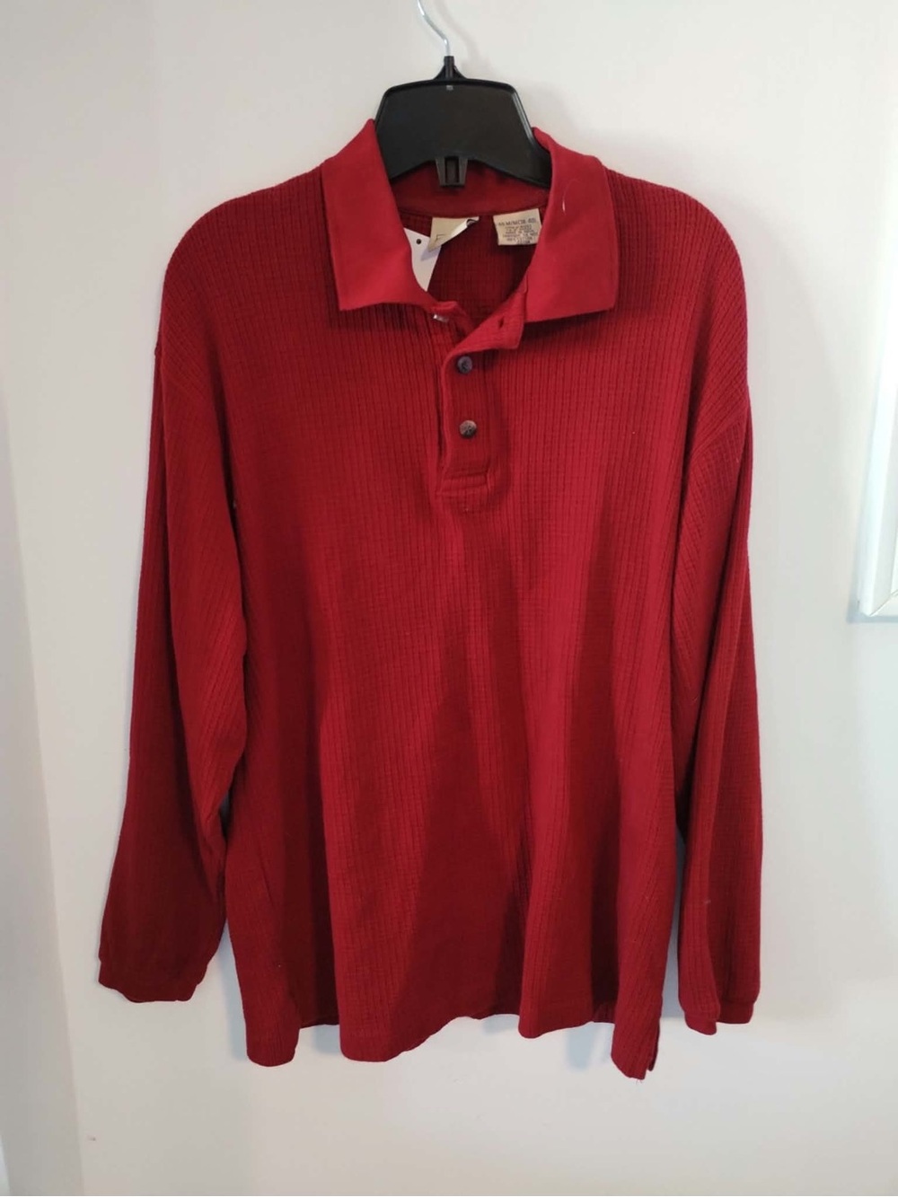Men's Long-Sleeve Polo Waffle Knit Shirt R & R shirt - Size M
